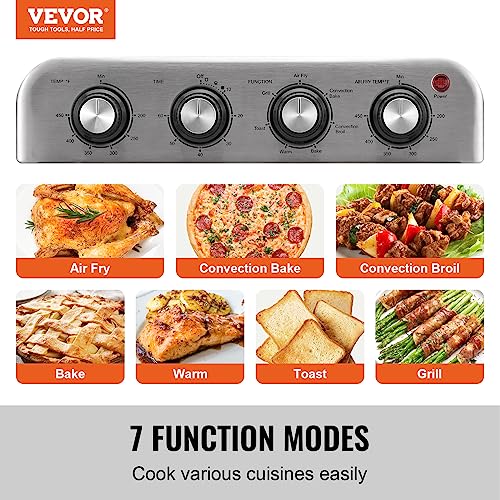 VEVOR 7-IN-1 Air Fryer Toaster Oven, 18L Convection Oven, 1800W Stainless Steel Toaster Ovens Countertop Combo with Grill, Pizza Pan, Gloves, 6 Slices Toast, 10-inch Pizza, Home Use