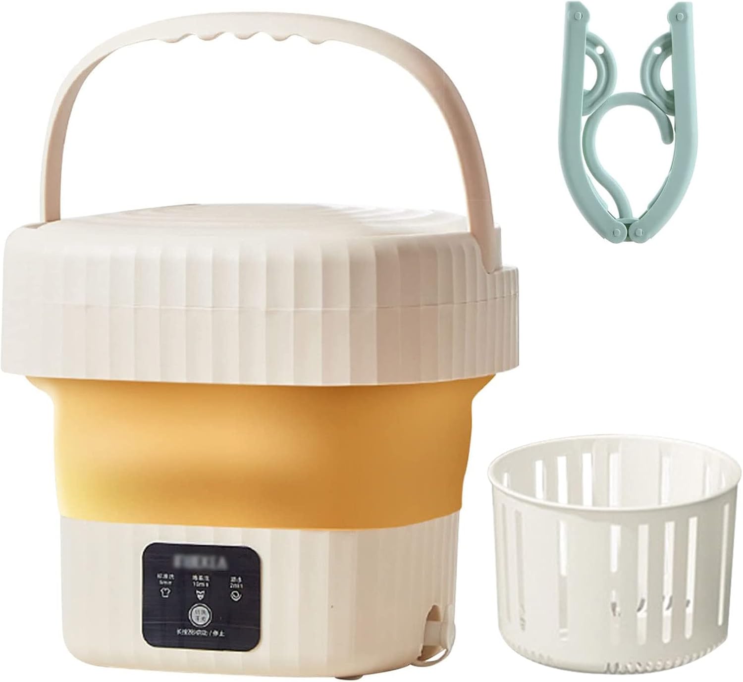 Portable Washing Machine with Clothes Hanger, Mini Foldable Washer and Spin Dryer Small Foldable Bucket Washer, Suitable for Apartment Dorm,Travelling，Best Gift Choice, Yellow