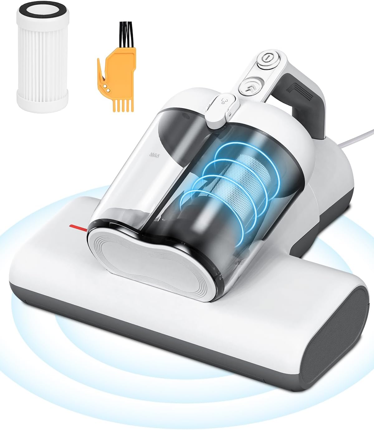 Laymi Mattress Vacuum Cleaner with UV-C Light, 450W Powerful Handheld Bed Vacuum with High Beating Roller Brush, True HEPA Filter, XL Dual Larger Dust Cup for Deep Cleaning of Dust & Pet Hair