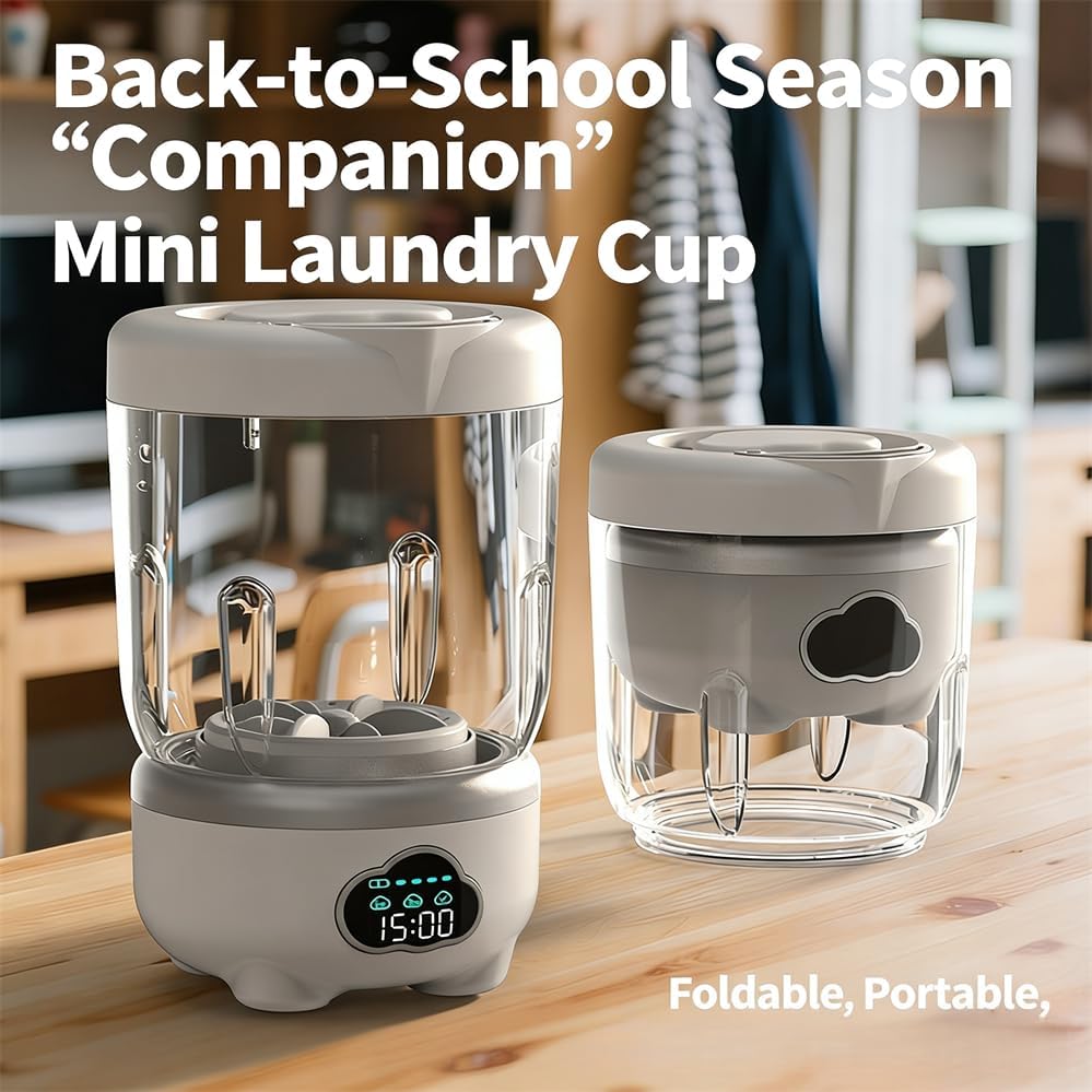 Digital Display Mini Laundry Cup, Wireless USB Charging Compact Washer 600ml Capacity ABS Material Dedicated Washer for Underwear and Socks 1pcs