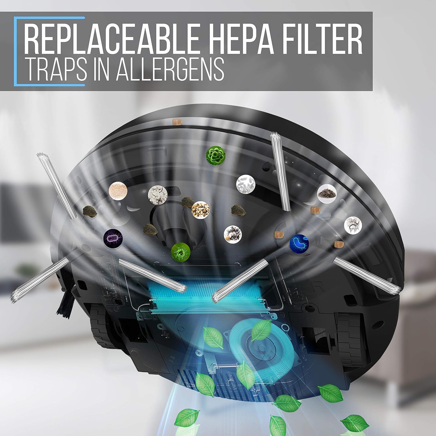 SereneLife Robotic Vacuum Cleaner - Robotic Auto Home Cleaning for Clean Carpet Hardwood Floor - Bot Self Detects Stairs - Air Filter Pet Hair Allergies Friendly