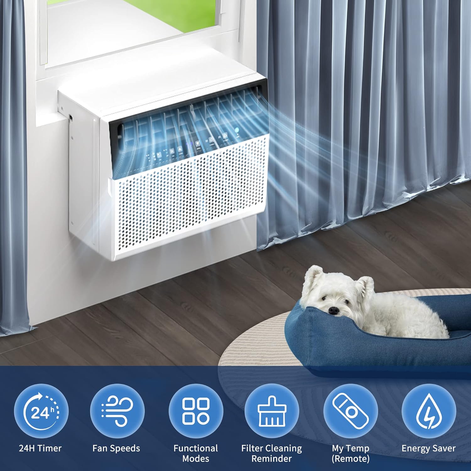 ZAFRO 12000BTU Window Air Conditioner U-Shaped Cools 550 Sq.Ft., Ultra Quiet Energy-Efficient Cooling, With Remote Control, White