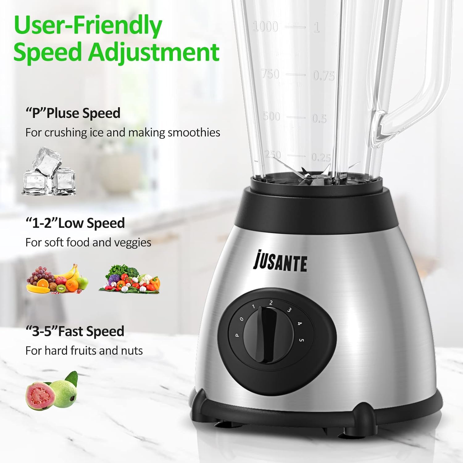 Smoothie Blender, 1000W Professional Countertop Blenders with 48oz Glass Jar for Kitchen, Shakes, Ice Crusher, Frozen Fruit