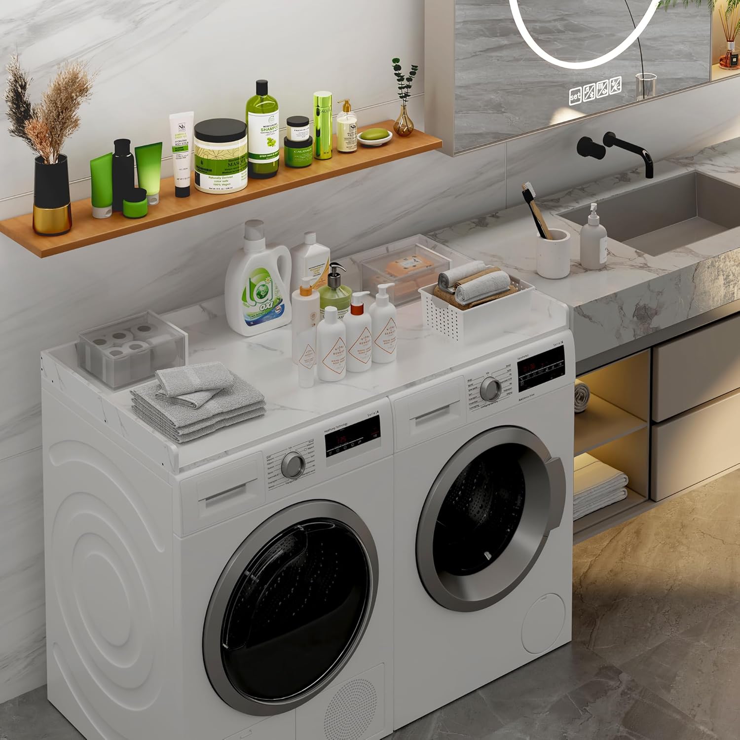 efluky Washer Dryer Countertop, Wood Countertop with Edge Rails for Laundry Room Organization and Storage, Washer Dryer Topper for Laundry Room, 27.5