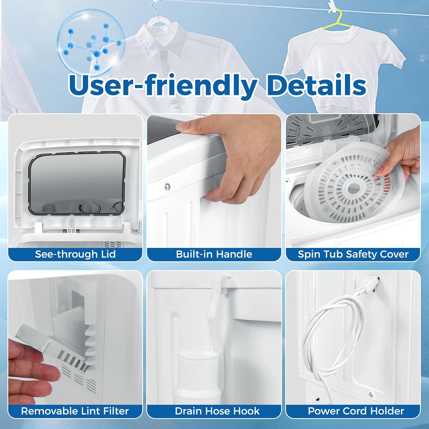 RELAX4LIFE Portable Washing Machine, Twin Tub 20 LBS Capacity, Compact Laundry Washer Machine w/Washer(12 lbs) & Spinner(8 lbs), Timer, Semi-Automatic Mini Washer and Dryer Combo for Apartment Dorm RV