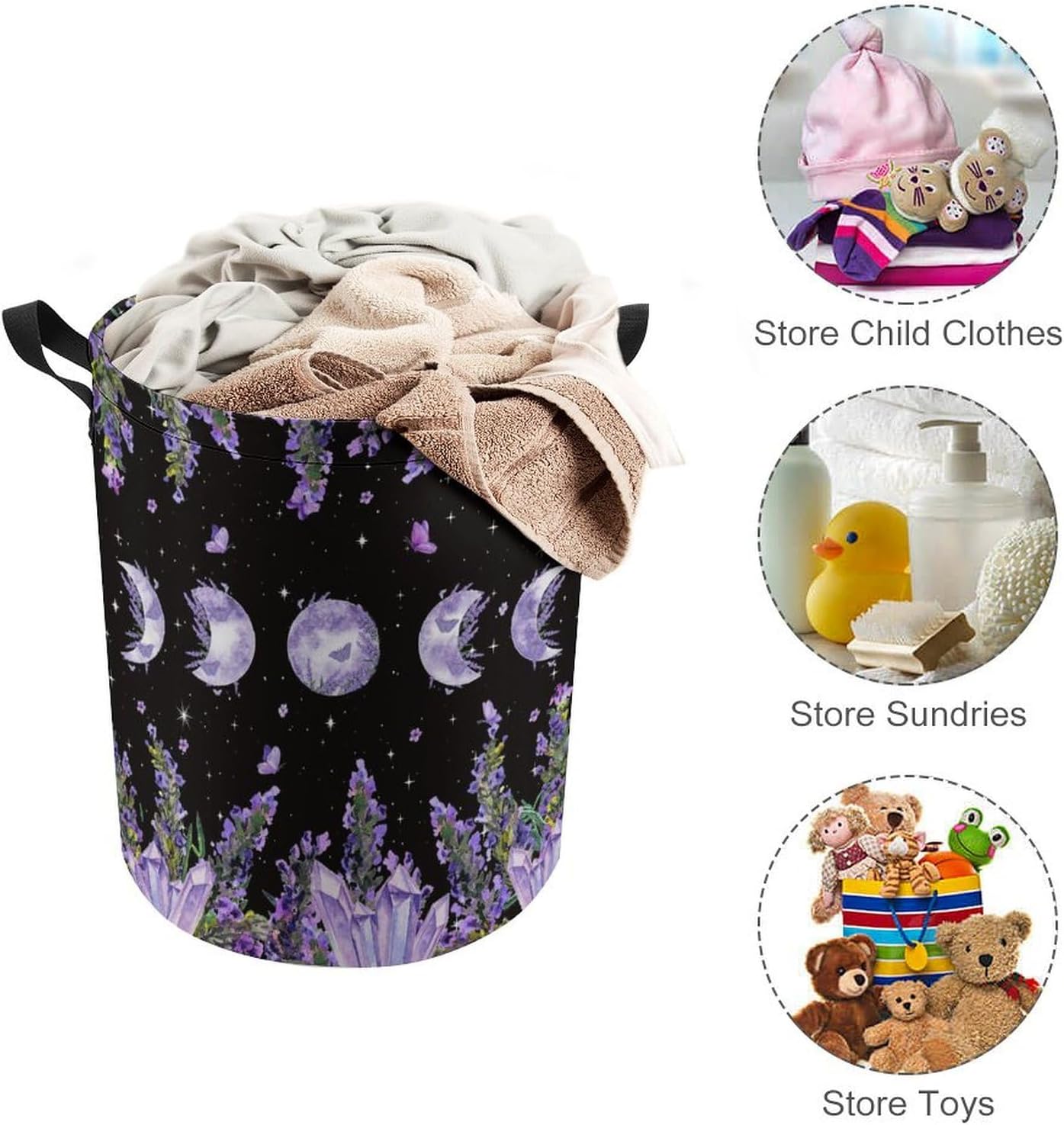 Brebasf Gothic Full Moon Lavender Laundry Basket Storage Basket,Watercolor Spring Farm Floral Butterfly Galaxy Star Print Dirty Clothes Basket For Laundry Room Balcony-13.8