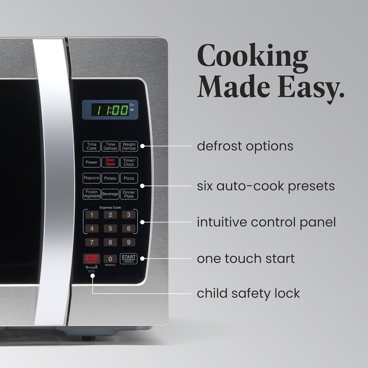 Farberware 1.3 Cu. Ft. Countertop Microwave Oven – 1000 Watts Power, Auto Cook Settings, Defrost, Easy Clean and Child Safety Lock - Stainless