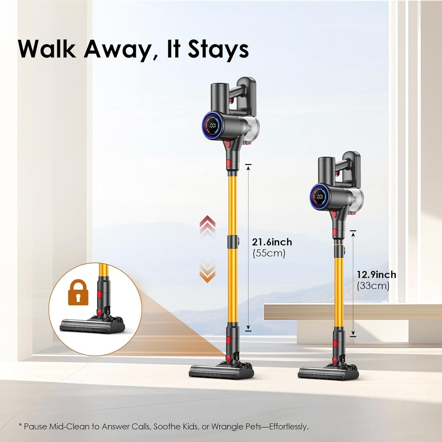 S8 Cordless Vacuum Cleaner, 500W/40KPA/40Mins Lightweight Stick Vacuum for Home, LED Display and Green Headlights, 6-Stages Filtration, Self-Standing Vacuum for Hard Floor, Carpet and Pet Hair