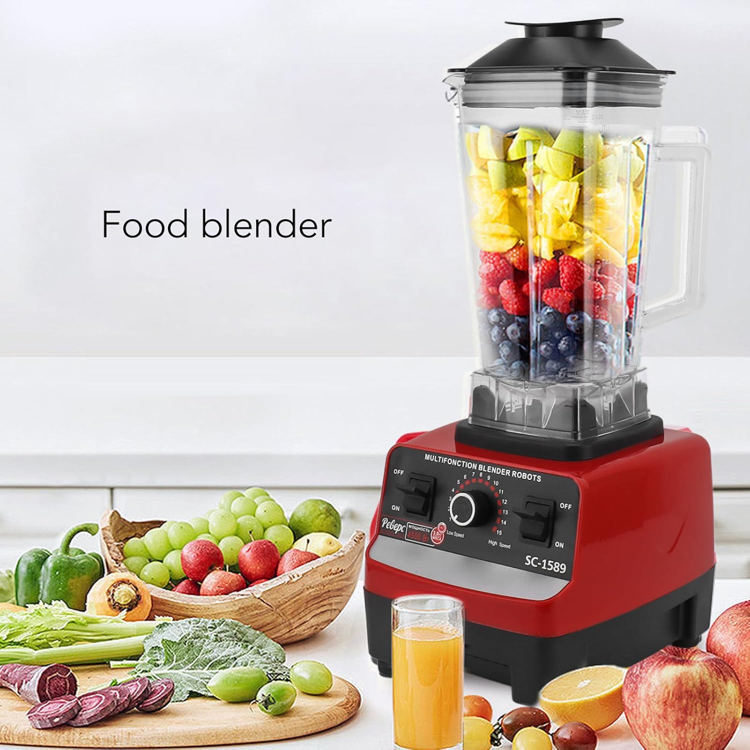 4500W Countertop Blender, Multifunctional Food Processor, Countertop Smoothies Blenders With 15 Adjustable Speed, Meat Grinder, Baby Food Maker, Coffee Grain Grinder (US Plug 110V)