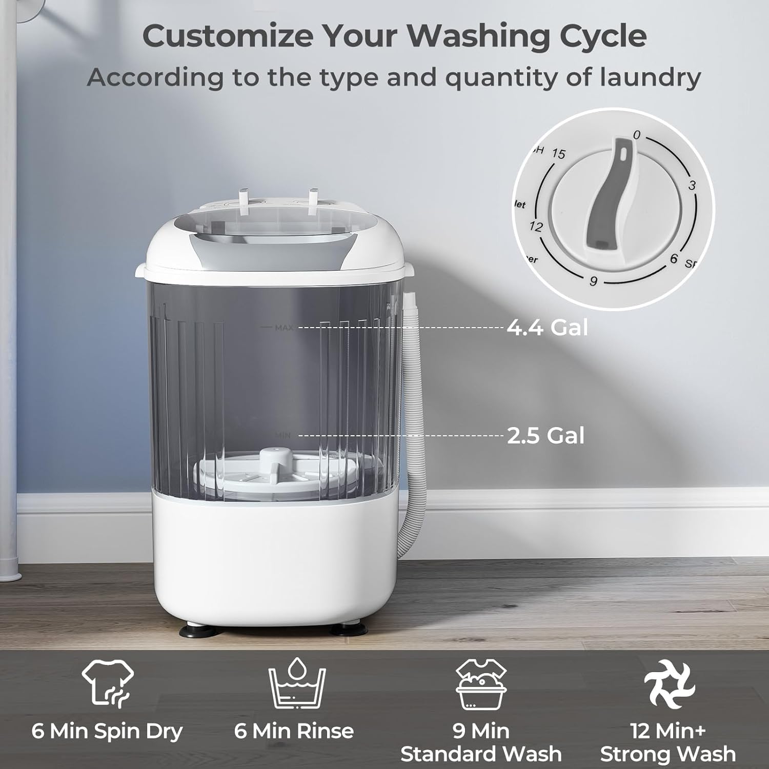 ARLIME Portable Washing Machine, 5.5 lbs Mini Top Load Washer with Removable Spin Dry Tub & Safety Cover, Compact Semi-Automatic Laundry Machine for Home Apartment RV Dorm, Blue/Gray (Grey)