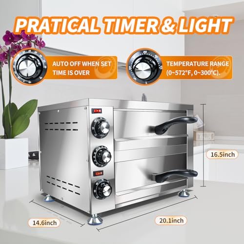 Generic YOOKTEN Electric Countertop Pizza Oven Indoor Commercial Pizza Maker Machine for Home Stainless Steel 2-Tier Pizazz Pizza Oven,1100W, Silver