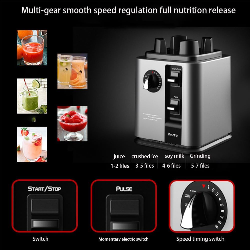 Fully Automatic Smoothie Machine, Multi-Functional Home Kitchen Blender, Commercial Ice Crusher with 2.2L Large Capacity Glass Jug Mixer, for Kitchen Milk Tea Coffee Dessert Leisure Shop B