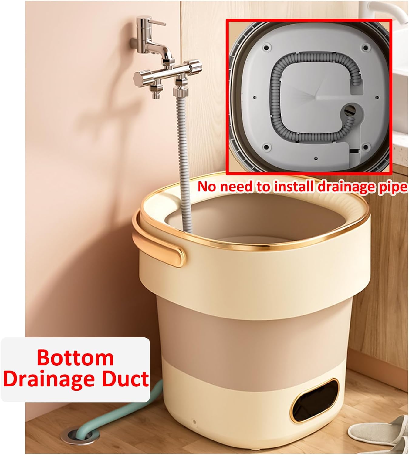 Mini Laundry Machine 12L Large Capacity For Efficient Cleaning With Spin Basket, Foldable Camping Washing Machine Apartments, Dorm,RV, Travel(Size:12.59 * 12.28 * 12.99in,Color:Khaki)