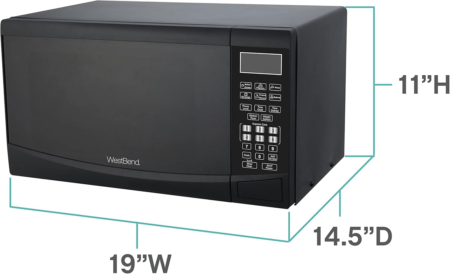 West Bend WBMW92B Microwave Oven 900-Watts Compact with 6 Pre Cooking Settings, Speed Defrost, Electronic Control Panel and Glass Turntable, Black