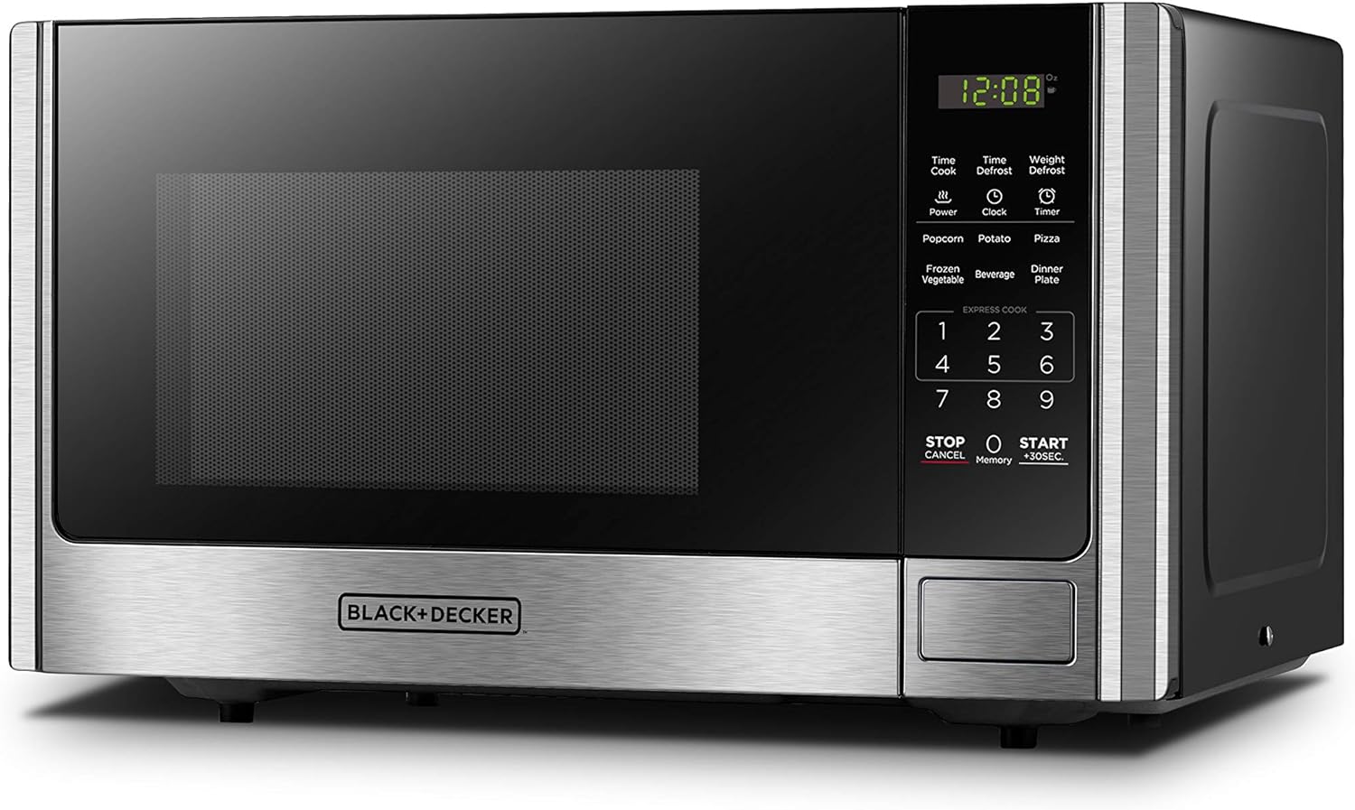 BLACK+DECKER Digital Microwave Oven with Turntable Push-Button Door, Child Safety Lock, Stainless Steel, 0.9 Cu Ft