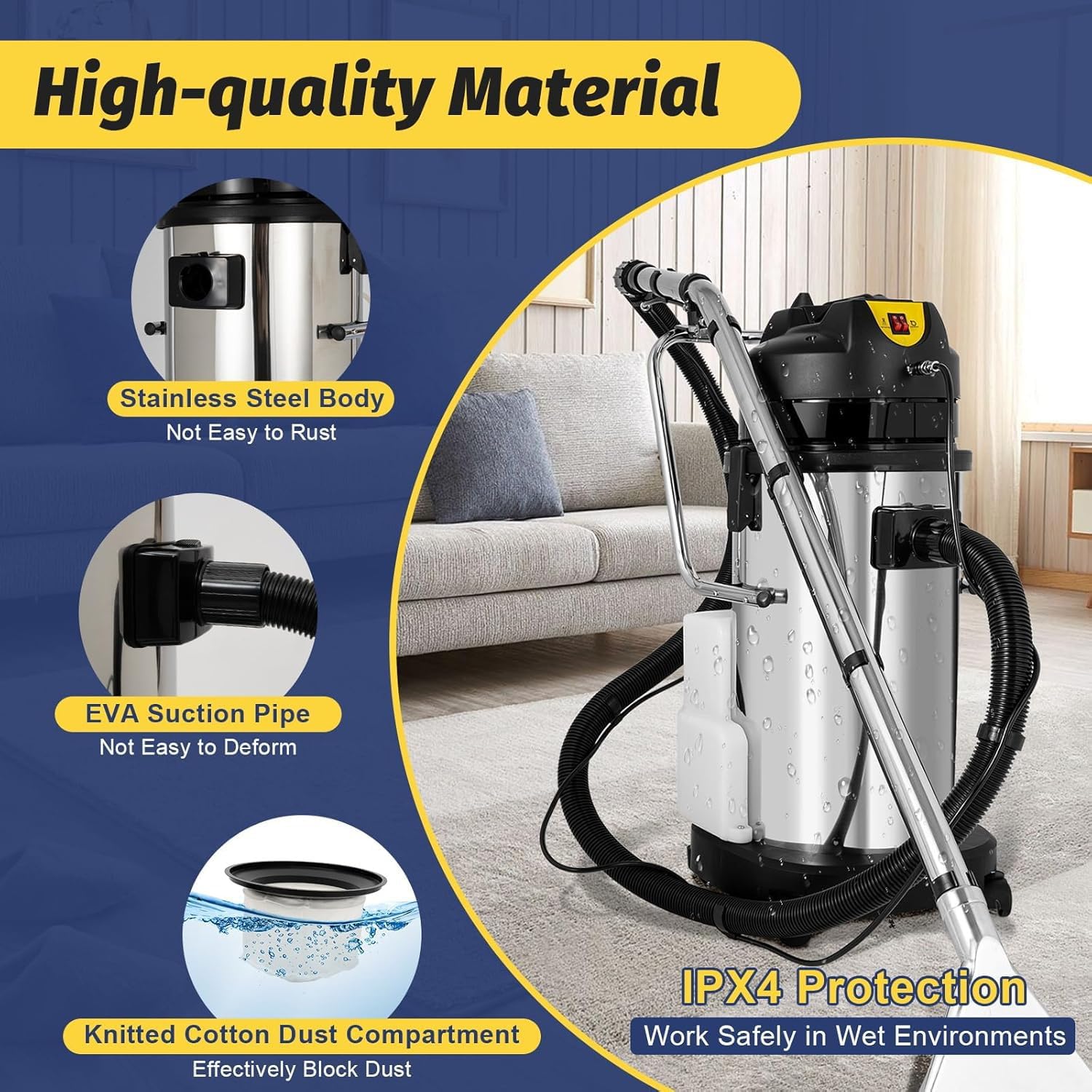 30L/40L/50L Commercial Carpet Cleaner, 3 in 1 Multi-Purpose Wet Dry Vacuum Cleaner Portable Carpet Cleaning Machine w/Circulating Air Cooling Systems for Hotels, Guesthouses 40L