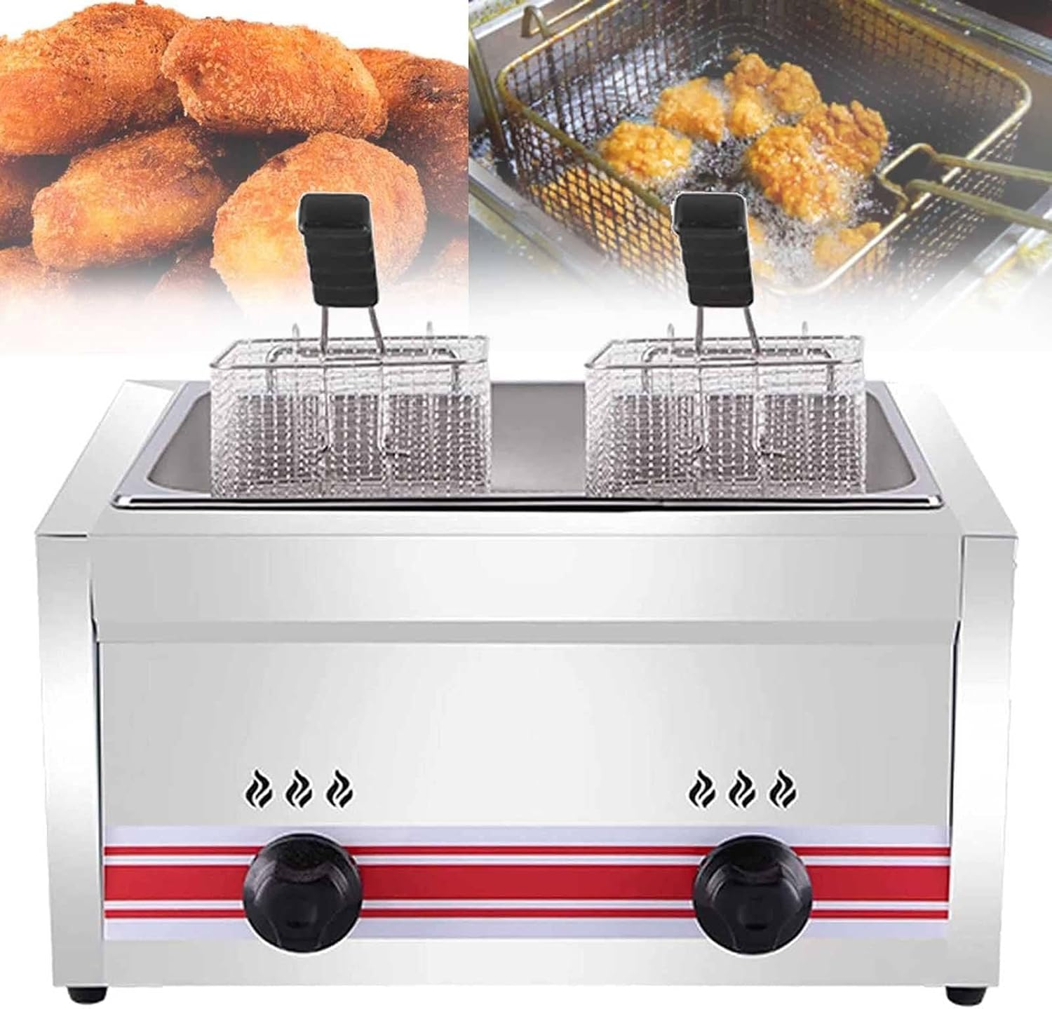 Gas Fryer Commercial Fryer Stainless Steel Commercial Fryer with Anti-Splash Lid and Adjustable Temperature for Frying Foods Cooking,Singlecylinder20l