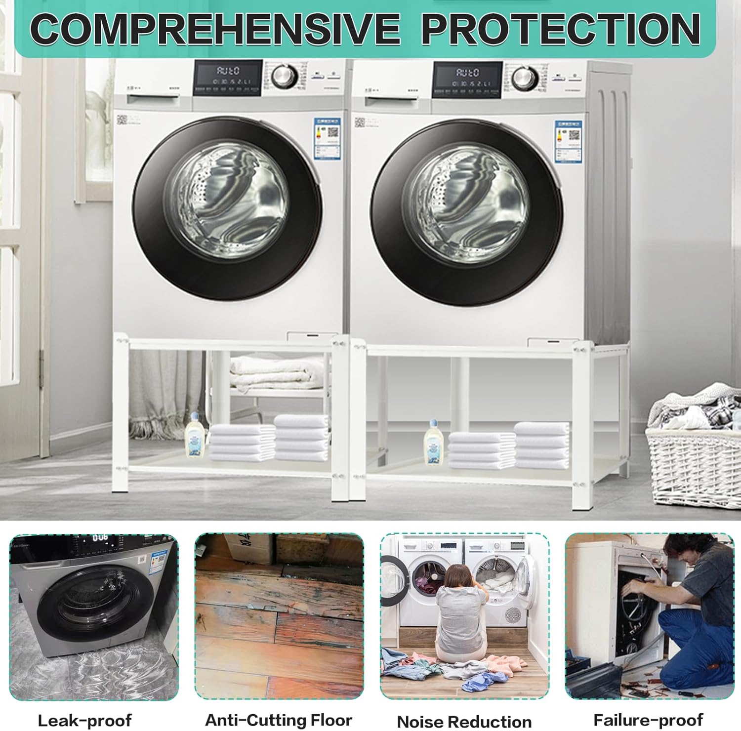 Universal Laundry Pedestal for Washer and Dryer Stand W28''xD28''xH20'' Dryer Pedestals Set of 2 700lbs Load Capacity Washing Machine Pedestal Heavy Duty Washer Pedestal for Washer and Dryer