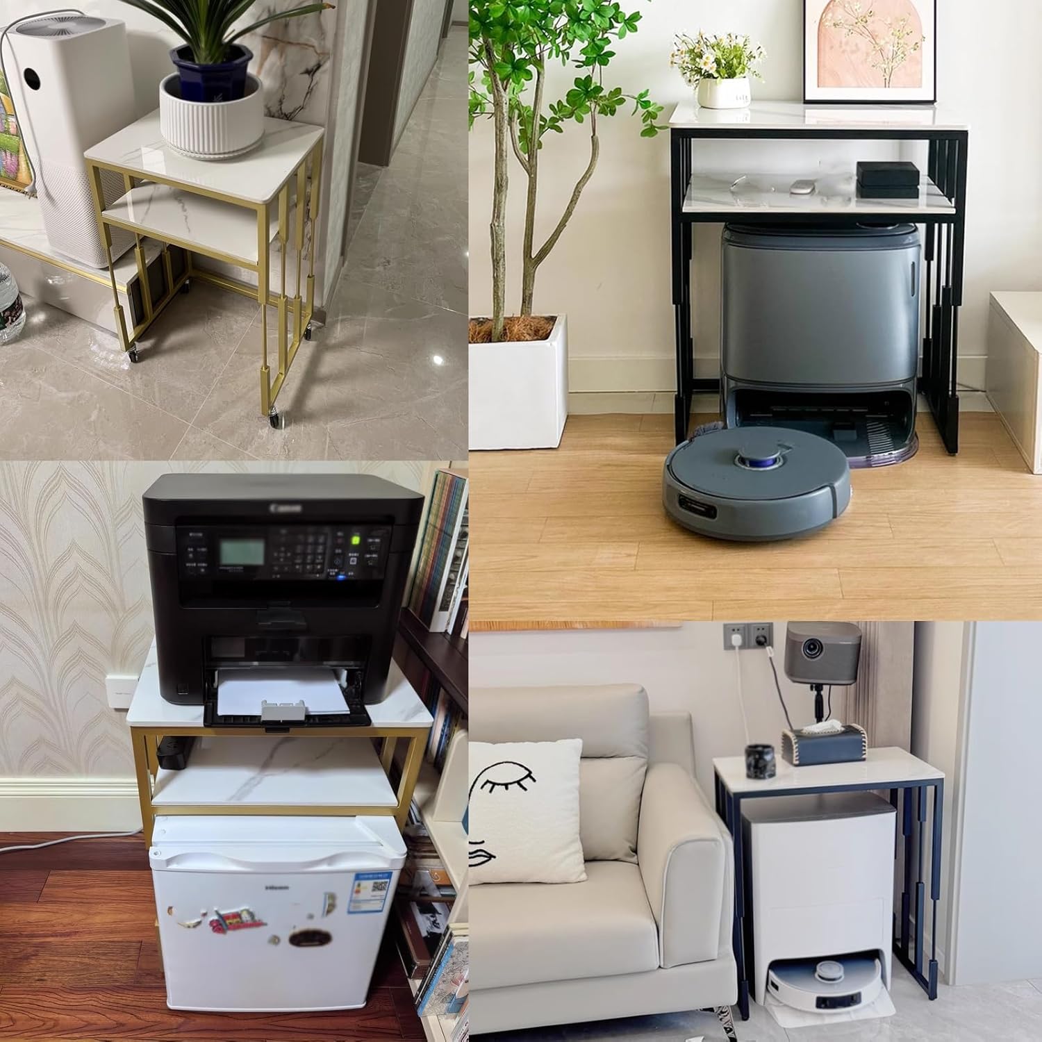 Small Storage Cabinet for Kitchen for Self Emptying Robot Vacuum Cleaner, Small Side Table for Small Spaces Bedroom Multi-Functional Fish Tank Stand White(Yellow,60cm)