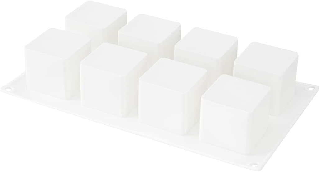 Pastry Tek 8 Cavities Square Cupcake Pans, 10 Oven-Ready Square Molds - Flexible, Freezable, White Silicone Petit Four Molds, Easy Release, For Baking - Restaurantware