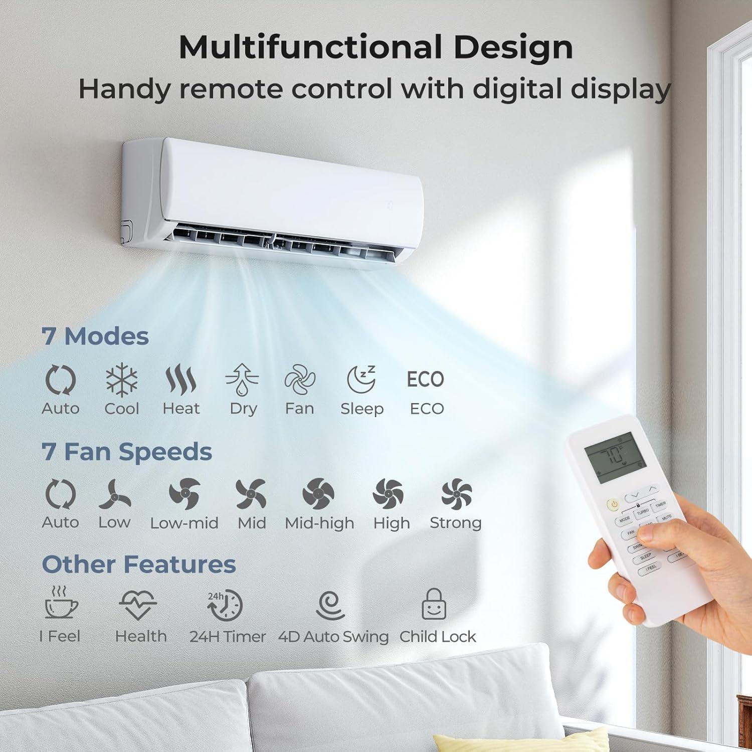 SIMOE 17,000 BTU Mini Split Air Conditioner, with Installation Kit, 208/230V 17 SEER2 Inverter Air Conditioner & Heater Pump System, Mini Split Cools Up to 1250 Sq. Ft, Compatible with Alexa