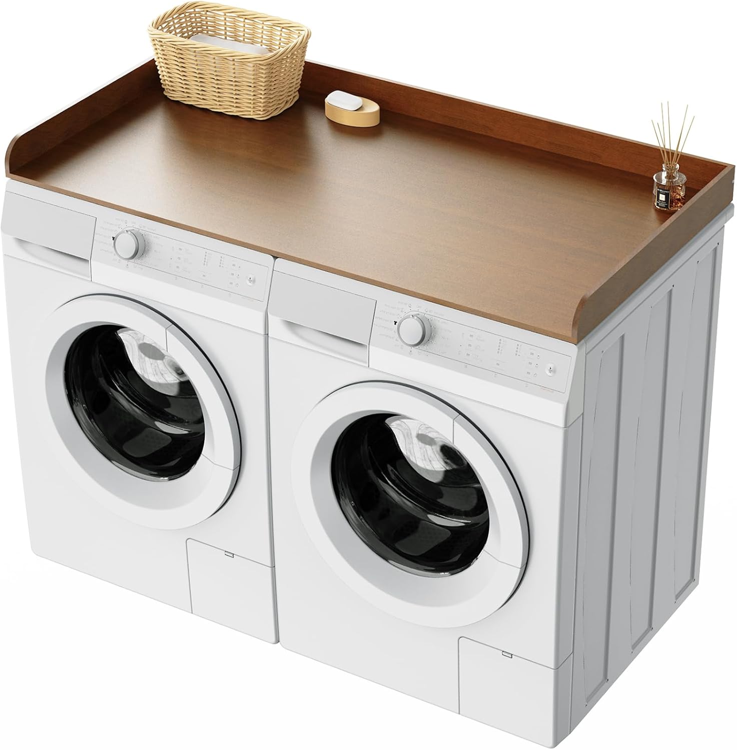 Fabuday Wood Washer Dryer Countertop for Laundry Room - 54'' W x 27.5'' D x 3.2'' H Laundry Counter Table for The Top with Edge, Storage and Organization Over Washing and Dryer, Satin Walnut Finish
