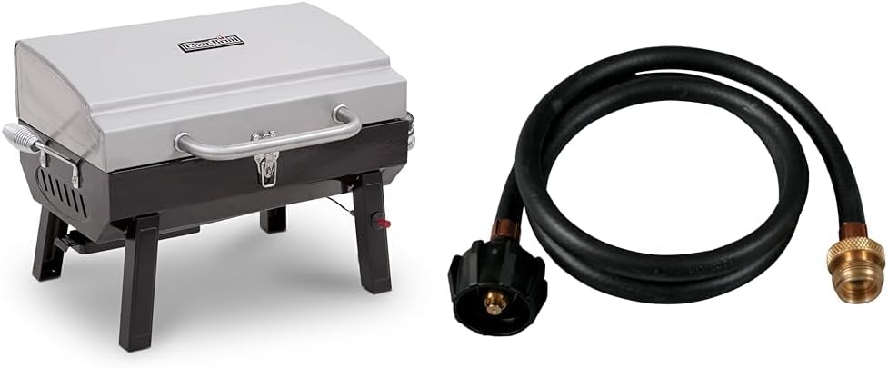 Char-Broil 200 Sq In Stainless Steel Portable Propane Gas Grill Bundle with 4-Foot Hose and Adapter
