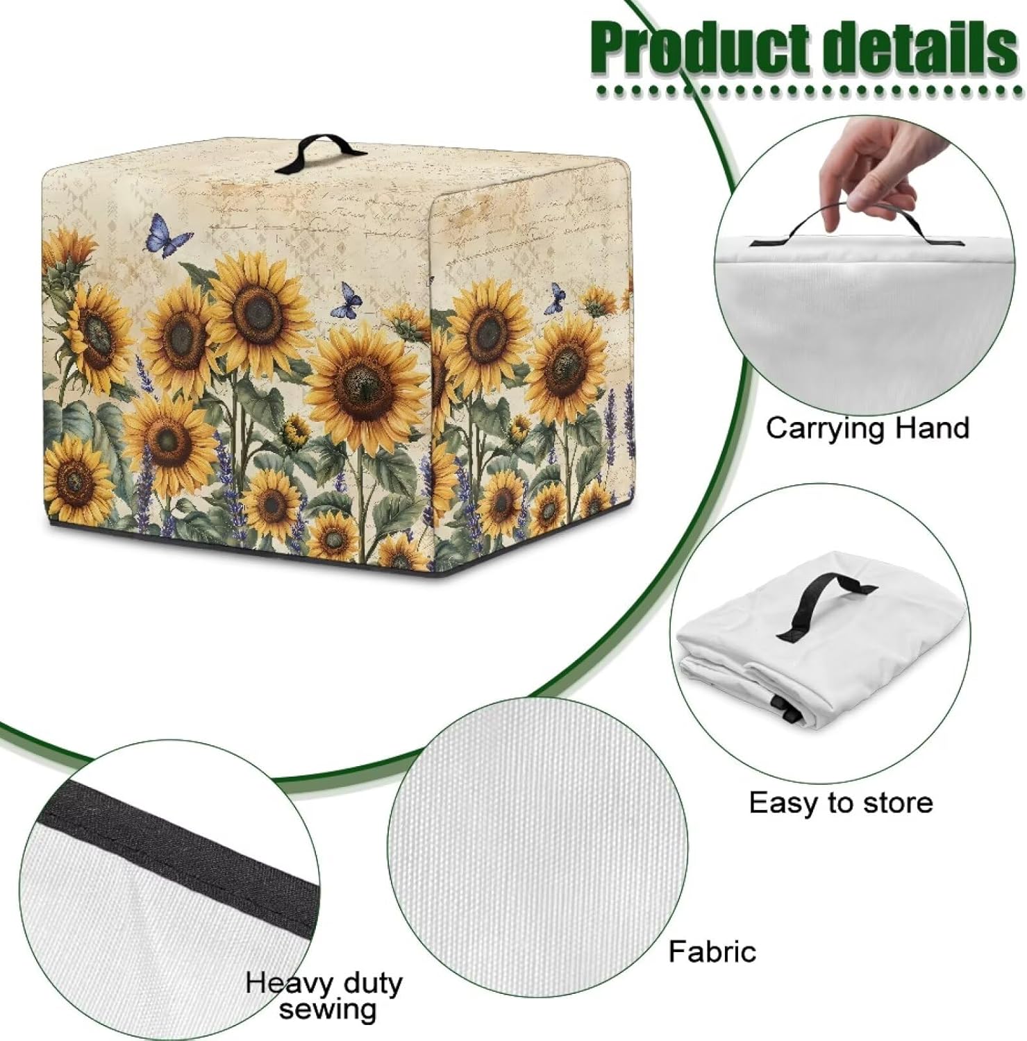 Sunflower Washable Juicer Covers with Top Handle Foldable Dustproof Reusable Home Accessory Decor Blender Dust Cover Suitable for Households