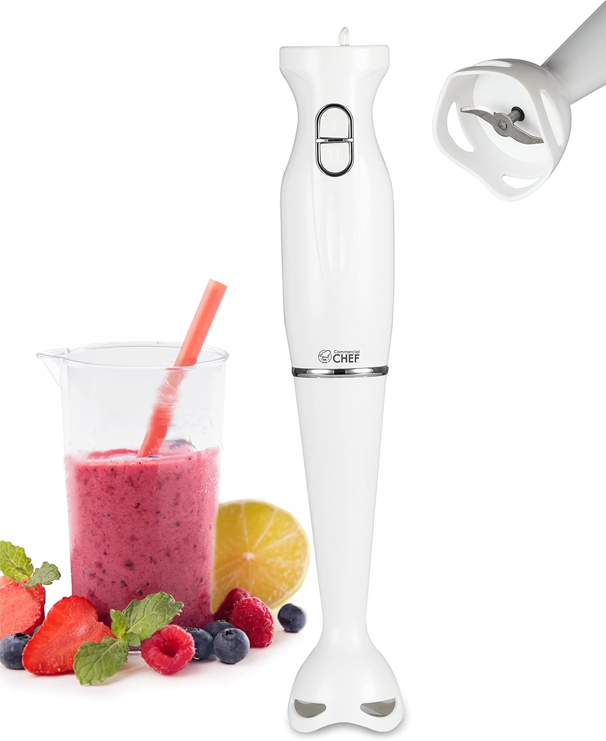COMMERCIAL CHEF Immersion Blender, Hand Blender with Stainless Steel Blades, Immersion Blender with Quiet Motor, Electric Mini Blender for Delicious Food