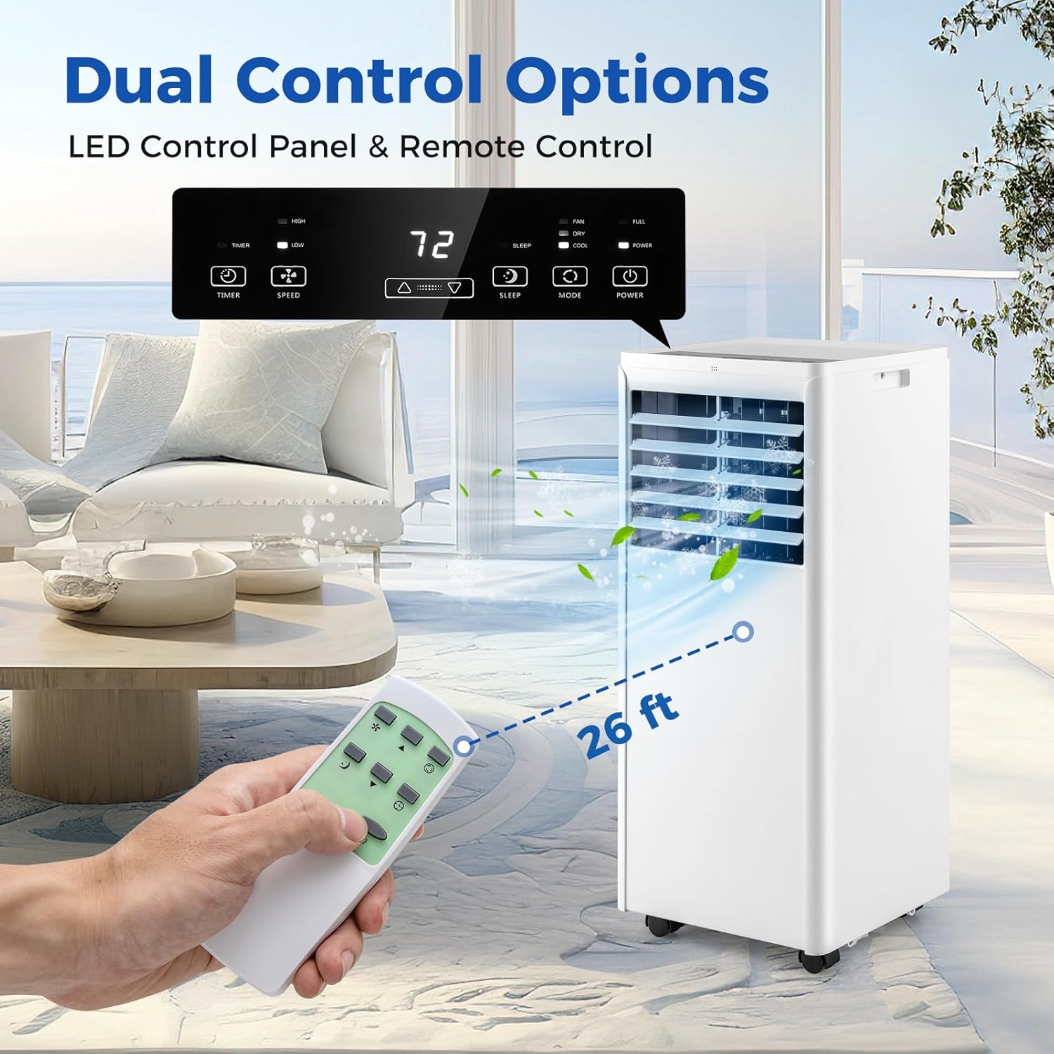 COSTWAY Portable Air Conditioner, 8000 BTU Standing Air Cooler w/Fan & Dehumidifier, 24H Timer, Remote Control & Window Installation Kit, AC Unit Cools Rooms up to 250 Sq.Ft