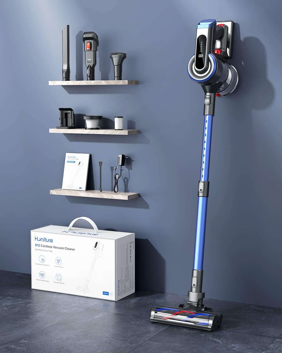 HONITURE Cordless Vacuum Cleaner 450W/35KPa Powerful Stick Vacuum Cleaner w/ LCD Touch Screen, 55Min Runtime, 6 in 1 Lightweight Handheld Cordless Vacuum for Carpet, Pet Hair, and Floors S12 (Renewed)