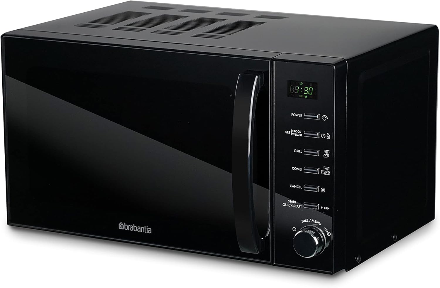 BBEK1145DG Brabantia Microwave with Grill Function, 20 Liters, Free Standing, 13 Automatic Programs, 6 Power Levels, Digital Timer, Large Capacity, 700 W, Black, BBEK1145DG