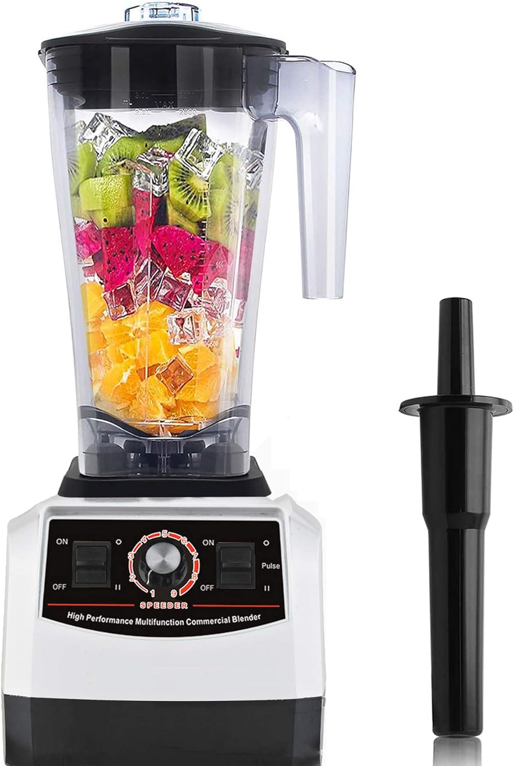 Huanyu Professional Countertop Blender 100 oz Variable Speed & Pulse Feature for Fruit Smoothie Ice Soy Milk Hot Soups Frozen Desserts Crush Mix Home Commercial 2200W G5500 (220V Euro Plug, White)