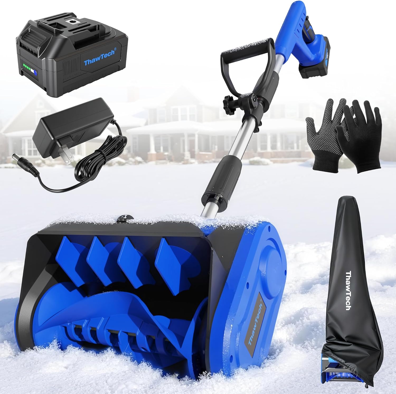 Cordless Electric Snow Shovel, 21V, 12-Inch, Adjustable Directional Plate, with 4 Ah Battery and Charger, Electric Snow Blower for Driveway, Steps and Walkways