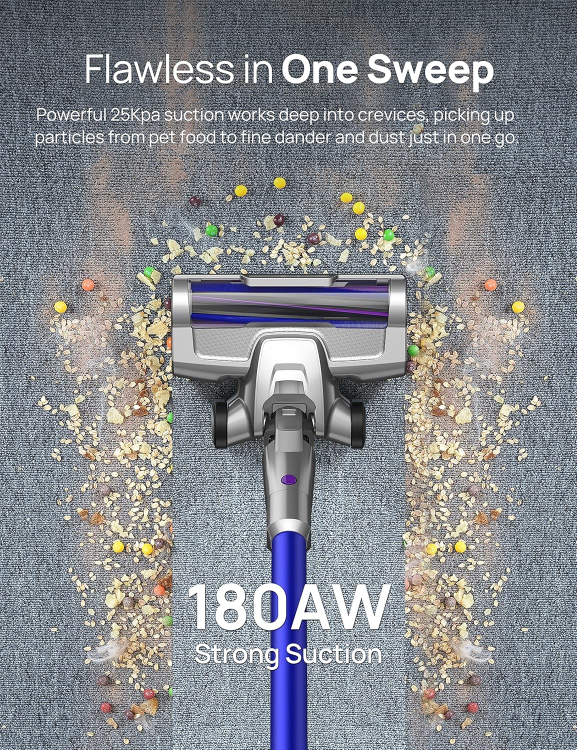 Dreo Cordless Vacuum Cleaner for Home, 25kPa 550W Strong Suction, 3000mAh Detachable Battery, Up to 60 Mins, Handheld/Stick Vacuum with Headlights, Tools for Car, Pet Hair, Carpets, Hard Floors