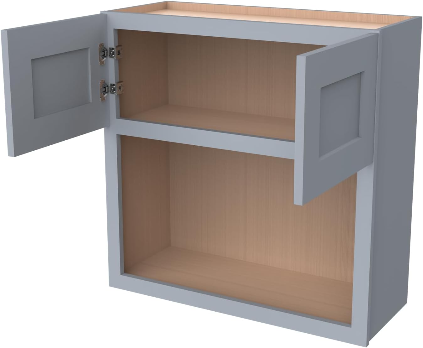 Solid Wood RTA Wall Microwave Cabinet with Open Shelves – Shaker Style, Space-Saving Kitchen Pantry Storage, Durable and Versatile Wall-Mounted Organizer (SK-Grey, 30