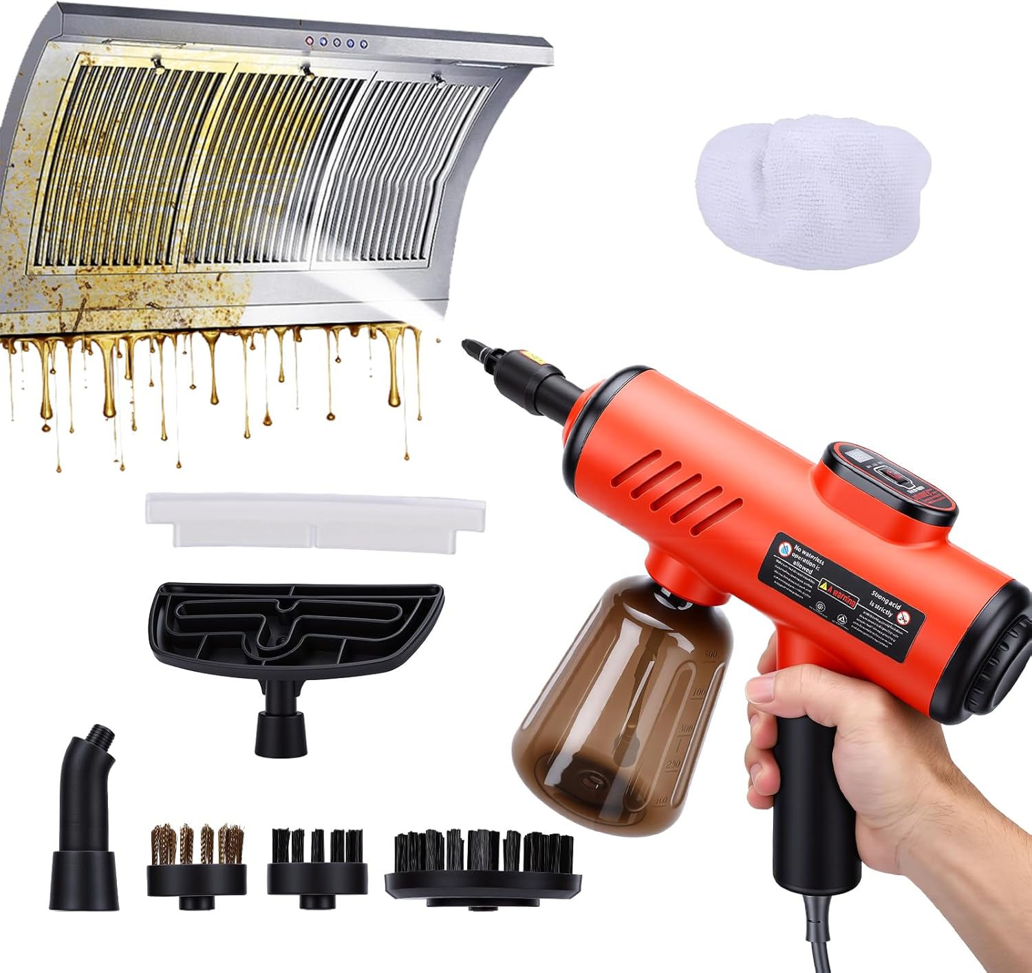 1200W High Pressure Handheld Steam Cleaner, 600ML Tank Multi-Purpose Steamer for Home Use,Cleaning Floor, Upholstery, Grout and Car,Red