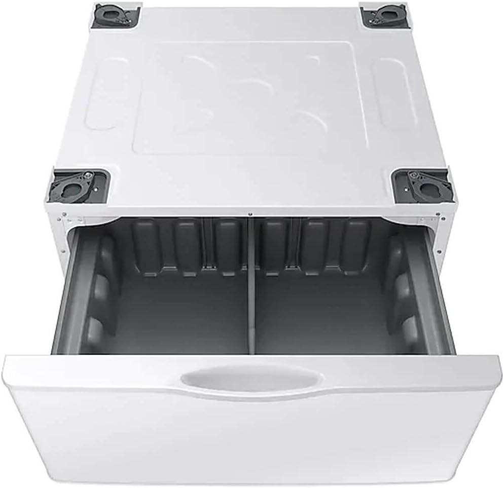 SAMSUNG 27-Inch Washer Dryer Pedestal Stand w/ Pull Out Laundry Storage Drawer, Stainless Steel, WE402NW/A3, White