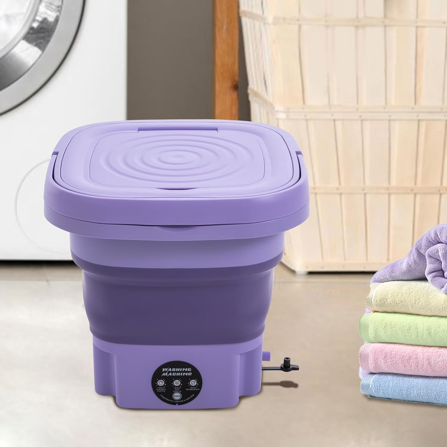 8l Portable Mini Washing Machine, Foldable Washer With Drainage Basket,Wave Wheel Structure Design & Concealed Handle, 3 Cleaning Modes Suitable For Underwear Baby Small Clothes. (Purple)