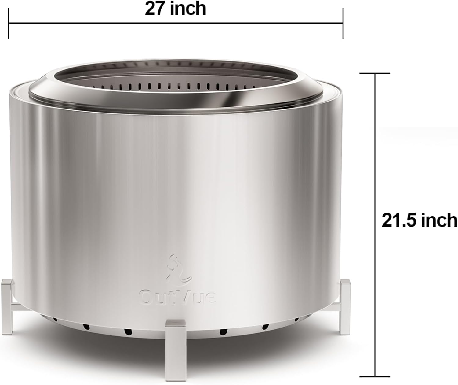 27 inch Stainless Steel Smokeless Fire Pit, Outdoor Smokeless Firepit, Wood Burning Fire Pits for Camping, Bonfire, Low Smoke Firepit for Outside (Vertical Hole)
