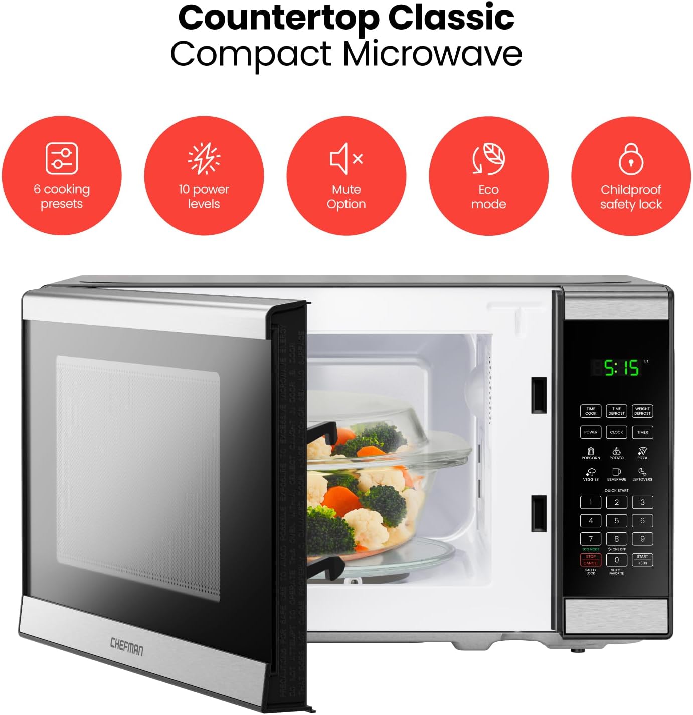 BLACK+DECKER BCRK25V Compact Refrigerator Energy Star Single Door Mini Fridge with Freezer & Chefman Countertop Microwave Oven 0.7 Cu. Ft. Digital Stainless Steel Microwave 700 Watts