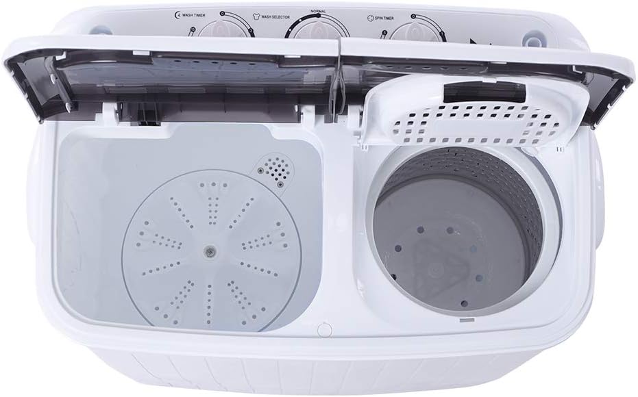 Portable Washing Machine,14.3lbs Twin Tub Washer Mini Compact Laundry Machine with Drain Pump, Semi-automatic Washer for Dorms, Apartments, RVs