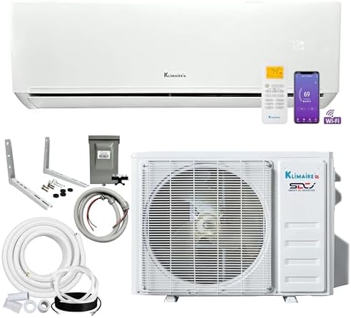 Klimaire 12,000 BTU 22 SEER2 Wall Mounted Ductless Mini Split Inverter A/C Heat Pump System w/ 16’ Installation Kit & Wall Mounting Bracket 115V