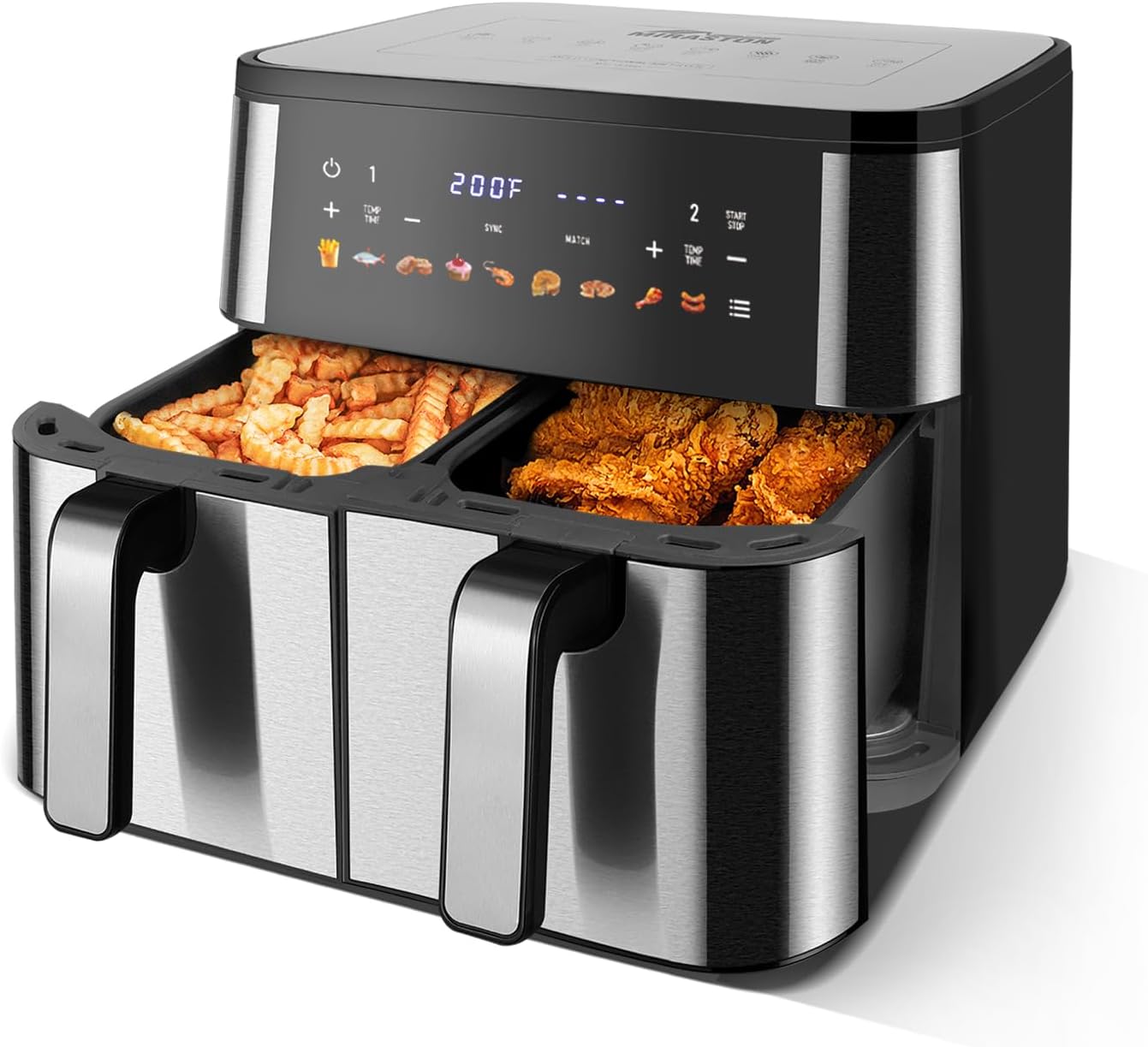 Upgraded Large 10QT Dual Air Fryer, Digital Touchscreen, Smart Sync Cook & Finish Function to Air Frying, Reheat, Bake, Double Baskets for Fresh Meals, Snack for Family and Children