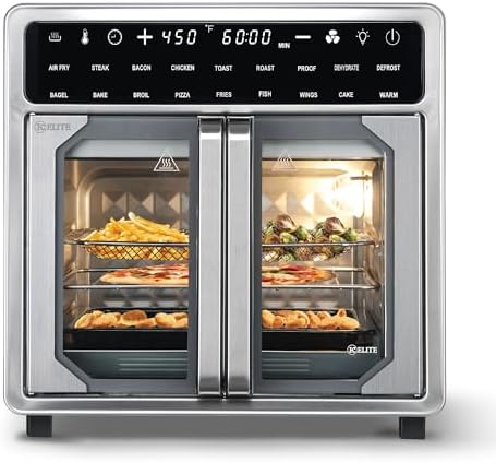 Kitchen Elite 16 Quart French Door Air Fryer Oven – Family Size Countertop Convection Cooker with LED Display, Stainless Steel