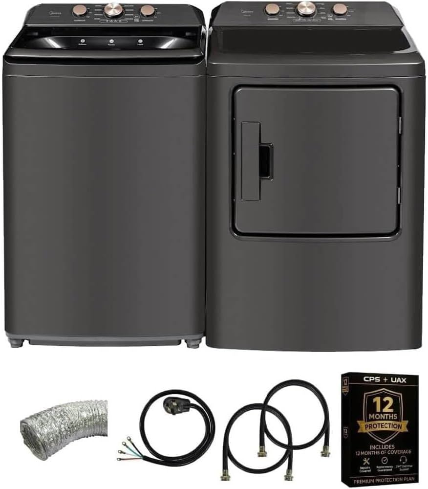 Midea MLTW41A1KIT1 Gray Top Load Washer and Dryer Pair MLTW41A1BGPR 4.1 Cu Ft High Efficiency Washer and 6.7 Cu Ft Ele