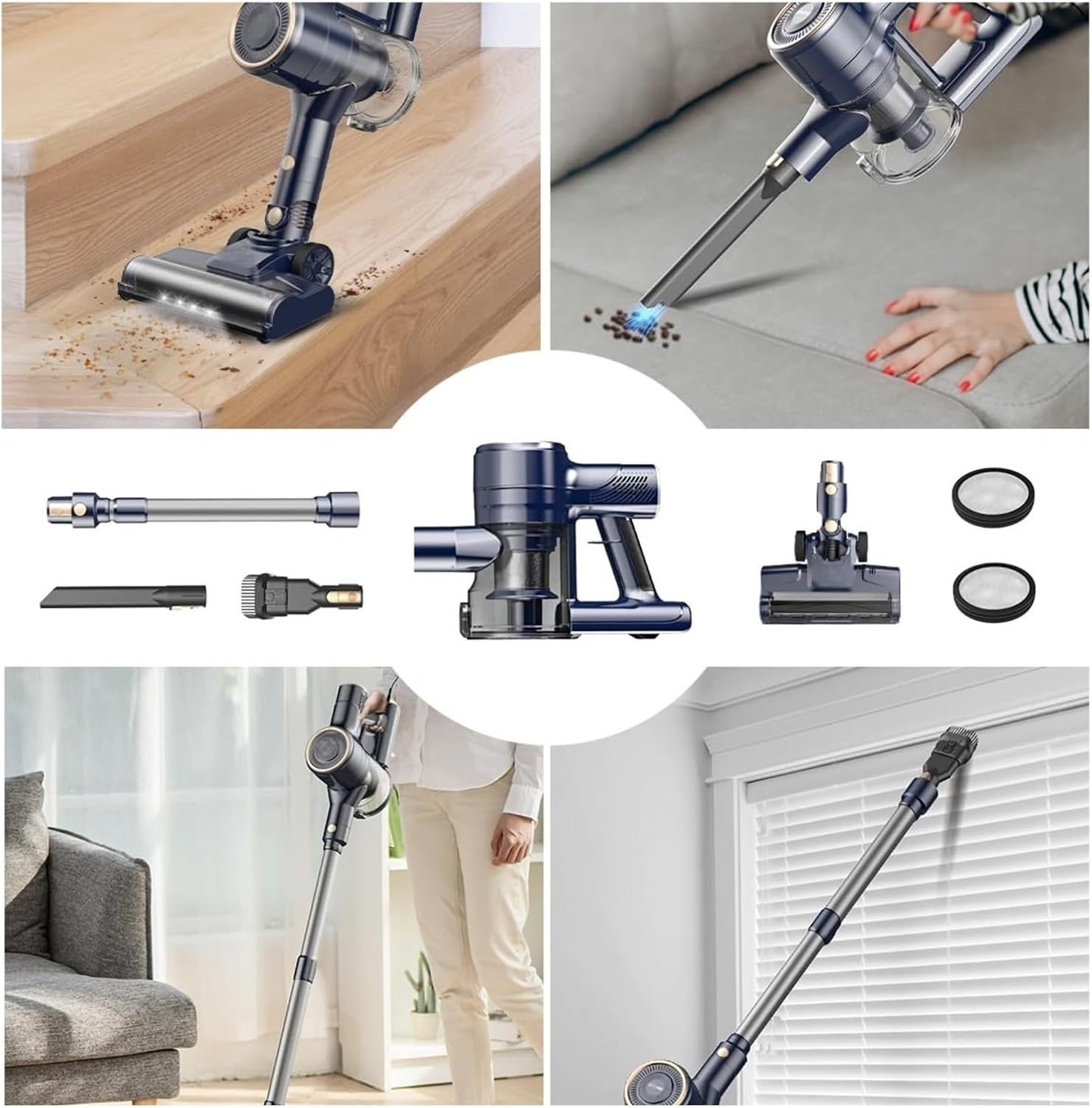 600W 23KPa Stick Vacuum I8 Corded Vacuum Cleaner 6 in 1 Powerful Lightweight Handheld Vacuum for Hard Floor Carpet(I8 Blue)