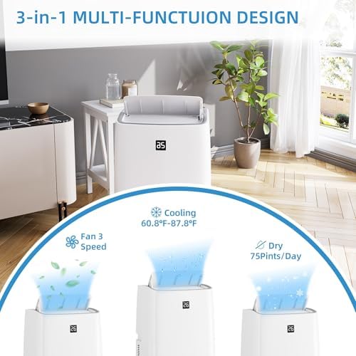 Small Air Conditioner 14,000 BTU with Built-In Dehumidifier - Portable AC Unit for Rooms Up to 750 Sq Ft - Sleep Mode, Swing Fan, 24H Timer, Remote Control, Window Kit, White