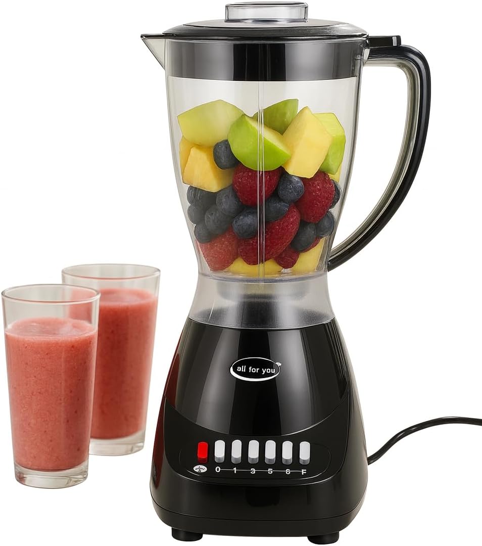 J&V TEXTILES 10 Speed Countertop Blender, Juicer & Smoothie Maker, Slim Flip & Store Design, Dishwasher Safe 51oz Capacity Pitcher & Lid, Stainless Steel Blade, 400 Watt