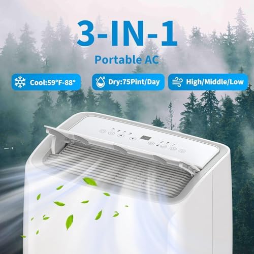 14000BTU Portable Air Conditioner Air Conditioner Unit with Remote Control, Cool, Fan and Dry Functions, Cools Up to 750 Sq. Ft, with Sleep Mode/24Hrs Timer for Bedroom, Office, Living Room